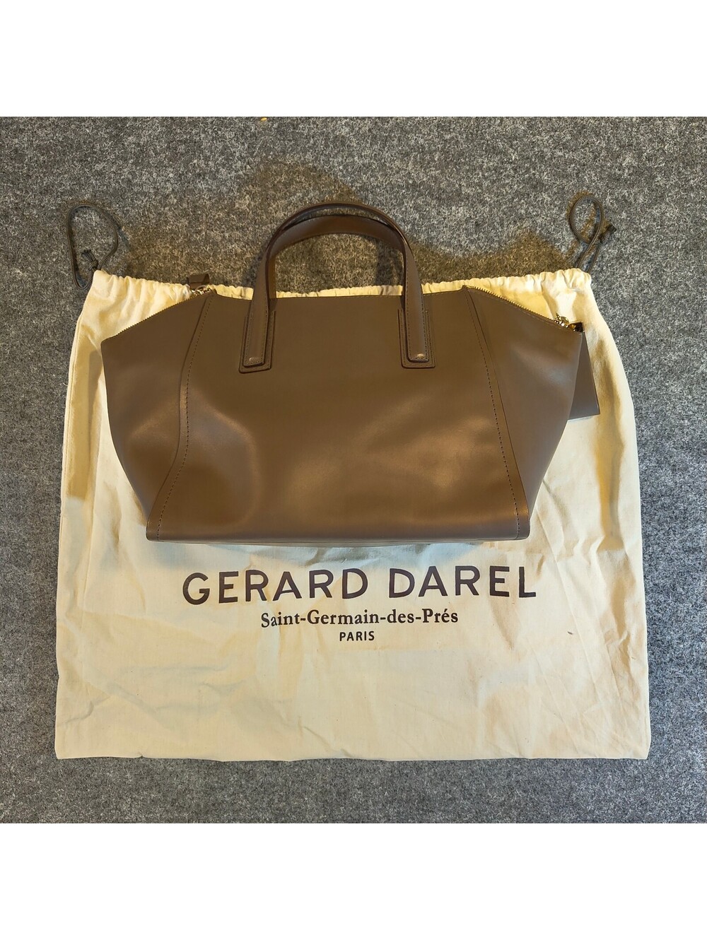Gerard Darel Taupe Calfskin Leather Tote Bag with Dust Bag